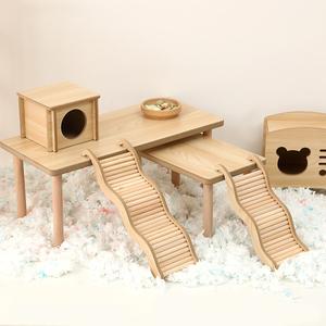 仓鼠造景用品金丝熊笼子二层平台躲避爬梯多功能玩具家具摆件木质