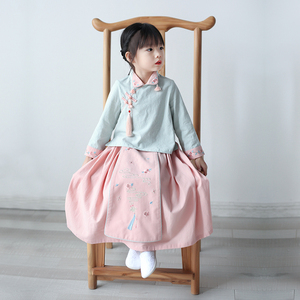 儿童汉服春秋女童宝宝棉麻小衫马面裙复古民国风套装唐中国风童装