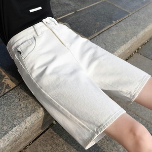 五分牛仔短裤女2021年夏季新款高腰直筒显瘦港味宽松白色5分中裤
