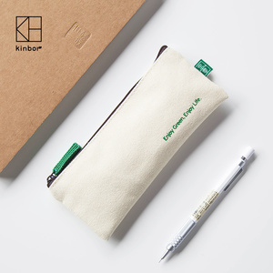 kinbor棉麻学生笔袋ins风帆布文具收纳盒韩国创意简约铅笔盒纯色女生文具铅笔袋随身收纳手包