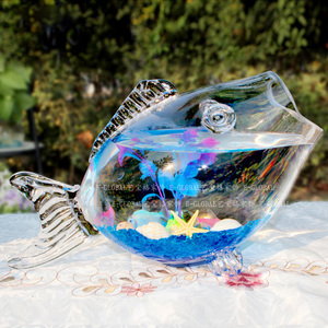 鱼型金鱼缸鱼形中小型迷你办公桌面客厅创意透明玻璃生态圆形草缸