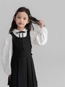 女童秋款学院风连衣裙韩版洋气长袖公主裙套装小女孩蓬蓬百褶裙子