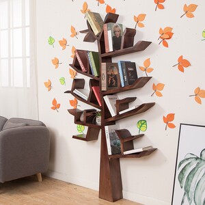 幼儿园落地书架实木书架树形背景装饰架书柜收纳挂墙简站立款