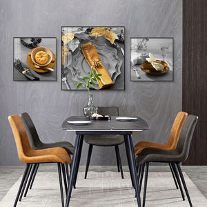 餐厅装饰画现代简约高档饭厅咖啡厅挂画单幅时尚黑白轻奢风壁画