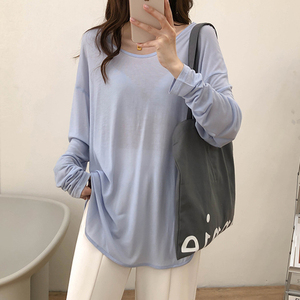 开叉面膜t恤女夏薄款透气空调衫宽松莫代尔中长款长袖冰丝防晒衣