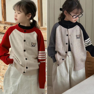 韩国波拉童装2024春季新款男女童开衫韩版中大童针织衫外套羊毛衫