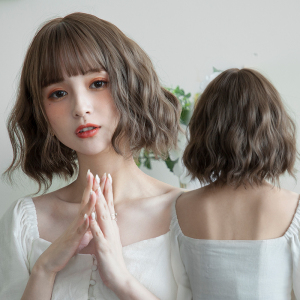 羊毛卷假发女 韩式齐刘海自然少女短卷发圆脸全头套式微卷短发