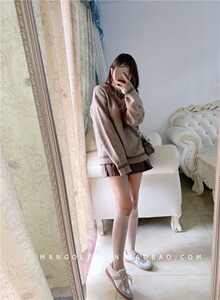 甜茶系法式温柔学院派小姐姐宽松慵懒风毛衣咖啡色奶茶短裙秋冬女