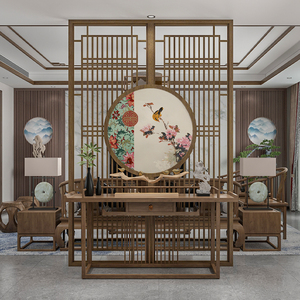 新中式座屏风隔断墙客厅餐厅实木简约家用落地玄关办公室落地