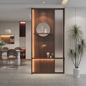 简约现代胡桃实木定制屏风进门入户玄关遮挡客厅长虹玻璃隔断轻奢