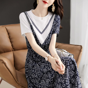 Lan萌彤 法式短袖连衣裙女装2024夏季新款时尚休闲高级感显瘦长裙