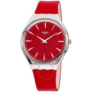 男士冬季新款正品时尚潮流swatch店铺保修手表斯沃琪红色复古风