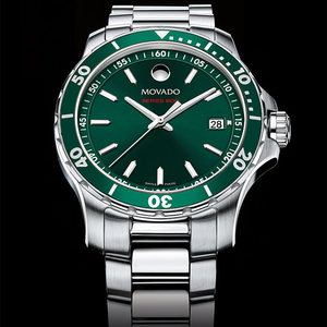 代购夜光movado 2600136摩凡陀手表男表钢带防水绿色表盘潮流腕表