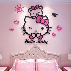 kt猫亚克力3d立体墙贴儿童房卡通贴纸卧室床头墙壁装饰墙贴画