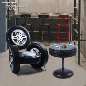 创意铁艺轮胎座椅复古风茶几酒吧装饰复古摆件主题餐厅装饰品