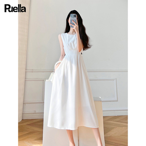 拉夏贝尔Puella高级感修身显瘦无袖连衣裙女赫本风时尚气质圆领裙