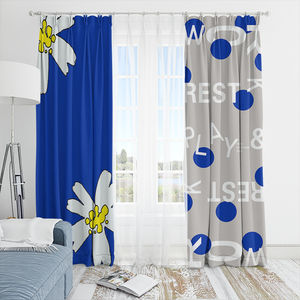 克莱因蓝简约现代蓝色客厅卧室莫奈灰飘窗布帘门帘免打孔遮光窗帘