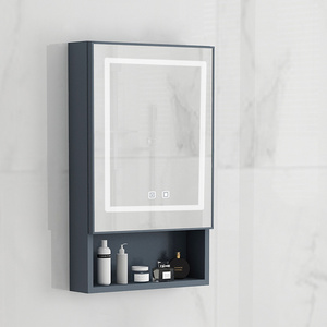 定制免孔太空铝镜柜智能小户型40收纳柜卫生间厕所带灯吊柜挂墙式