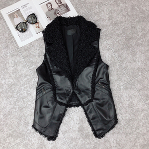 真皮马甲背心女绵羊皮中长款皮衣羊羔毛毛领修身显瘦海宁欧货洋气