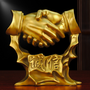 合作共赢黄铜手模型握手诚信共赢摆件公司开业酒店办公室商务礼品