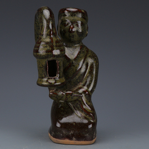 宋代越窑茶叶末釉娃娃提油灯摆件 古董古玩仿古做旧瓷器老货旧货