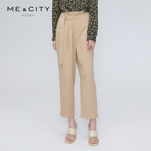 MECITY女装2021冬季新款休闲腰带垂感通勤长裤高腰裤子女宽松直筒