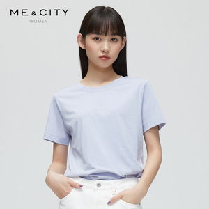 MECITY女装2021秋季新款纯棉时尚多色圆领T恤