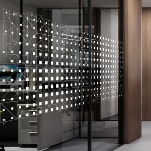 方格科技感玻璃贴纸商务办公室透明静电贴膜公司隔断防撞装饰定制