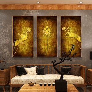 泰式瑜伽馆装饰画东南亚佛手壁挂莲花禅意客厅沙发背景墙挂画壁画