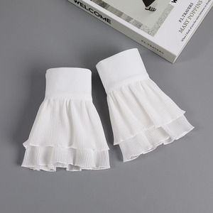 双层荷叶边假袖子女百搭秋冬网纱花边袖套毛衣卫衣装饰百褶假袖口