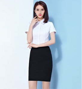 白色夏季短袖短裙面试装工作服装女士白衬衫黑裙子套装职业两件套