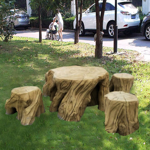 定制水泥仿树皮桌子椅子混凝土仿木头凳子户外grc仿树根仿生圆桌