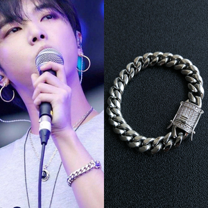 华晨宇同款古巴手链男潮酷单身简约纯银镶钻刻字欧美手环女手饰品