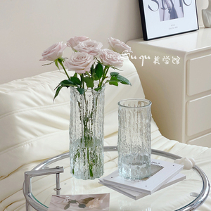 富贵竹玻璃花瓶冰川透明大北欧ins风水养玫瑰百合插花器客厅摆件