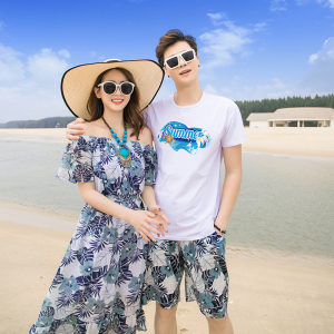 三亚沙滩情侣装夏装新款旅游短袖t恤套装海边滩蜜月度假拍照衣服