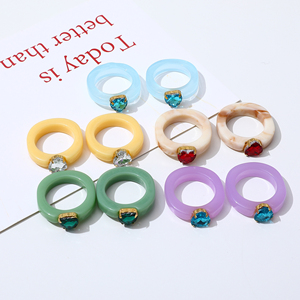 韩国ins小众凹造型个性糖果彩色爱心水钻宝石树脂戒指指环食指戒