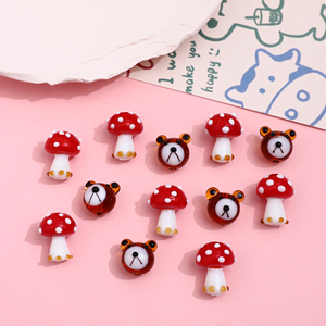 可爱小熊头红蘑菇琉璃大串珠DIY手工饰品耳环手机链项链配件材料