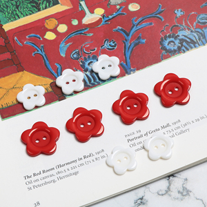 可爱红白撞色小花朵造型纽扣树脂贴片DIY手工饰品耳环钉配件材料