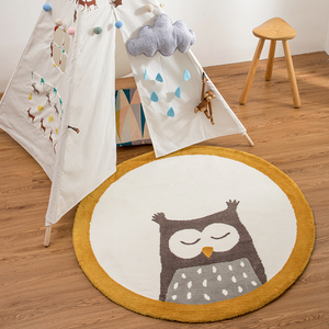 高品质环保圆形儿童地毯 卡通动物卧室房间床边游戏爬行地垫订制