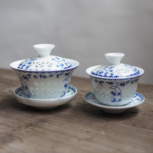 青花瓷泡茶壶玲珑镂空盖碗公杯茶杯家用客厅中式陶瓷复古整套茶具