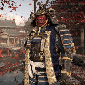 daz日本幕府将军盔甲套装3d模型 鹿角盔面具武器道具 cg素材8922