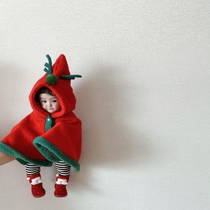 韩国秋冬圣诞儿童服装新款婴儿男女宝宝新年披风斗篷加绒加厚