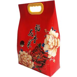 红色通用喜庆牛皮纸米袋现货高端稻花香手提环保袋2.5/5kg定制