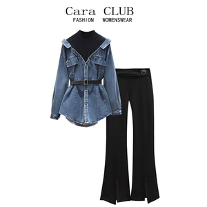 Cara CLUB大码高级感御姐风套装女早春季时尚牛仔上衣裤子两件套