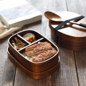 日式木质饭盒餐盒便当盒寿司盒 分格木碗菜碗菜盒 手作原木质餐具