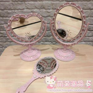 家居台镜欧式复古宫廷化妆镜梳妆典雅珍珠旋转镜子台式放大双面镜