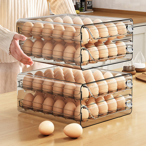 双层鸡蛋收纳盒新款厨房冰箱鸡蛋保鲜盒PET计时鸡蛋盒抽屉式蛋托