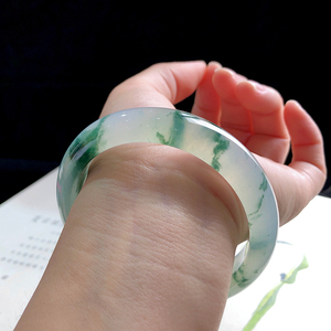 兄弟翡翠【新品】缅甸翡翠玉石高冰海藻绿花正装手镯324圈口56