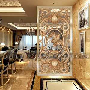 定制艺术玻璃雕花双面屏风隔断家装简欧式客厅玄关背景墙磨砂透光