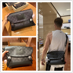 lv/路易威登男包voyager黑老花双搭扣翻盖邮差包单肩斜挎包m40511